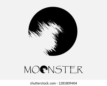 Moon and Monster Logo Design Template  Vector 