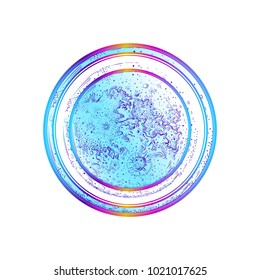 Moon, moonlight. Planetary motion. Earth satellite. Space. Orbital motion, monthly cycle. Poster, print. Vector illustration. The cosmic element Tattoo.  Lunar disk, symbol, mascot. Mysticism, mystery