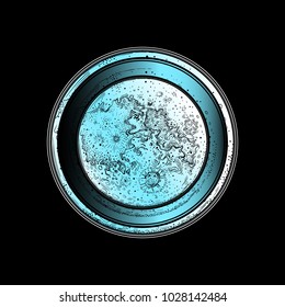 Moon, moonlight. Planetary motion. Earth satellite. Space. Orbital motion, monthly cycle. Poster, print. Vector illustration.