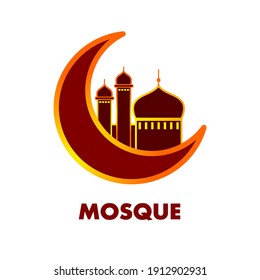 Moon and mosque design vector. Ramadan Kareem with luxury maroon color. The elegant shape with mosque and moon. Vector Islamic.