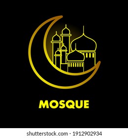 Moon and mosque design vector. Ramadan Kareem with luxury gold color. The elegant shape with mosque and moon. Vector Islamic.