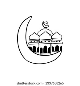 moon mosque doodle icon vector 