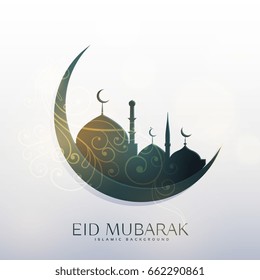 moon and mosque with floral decoration for eid festival greeting