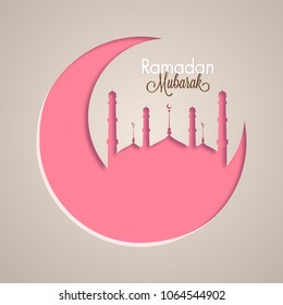 Moon and mosque, Islamic festival Ramadan Mubarak concept.