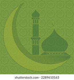 moon and mosque pattern background vector for islamic celebration greeting card