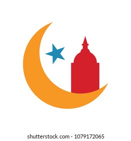 Moon with a mosque silhouette