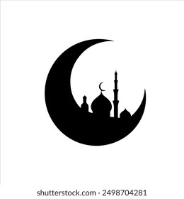  Mond mit Moschee-Silhouette, Vektorgrafik auf weißem Hintergrund
