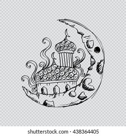 Moon and mosque . Sketchy style