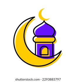 imagen vectorial del botón de icono islámico de la torre de la luna y la mezquita
