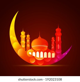 Moon with a mosque in various colors