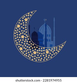Moon and mosques vector illustration. Ramadan greeting card