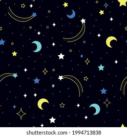 Moon motif with yellow, white and blue stars, on a marine background