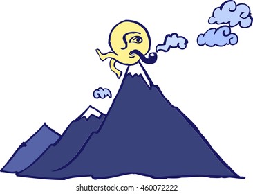 the moon and the mountain. caricature