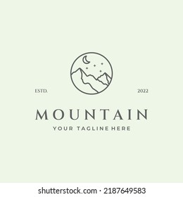 diseño de línea de diseño de logotipo de montaña de luna vectores minimalista