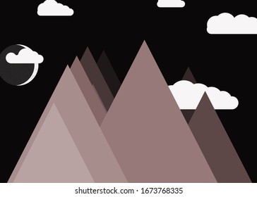 Moon and Mountains Panorame Generative Art background illustration