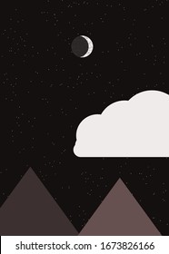 Moon and Mountains Panorame Generative Art background illustration