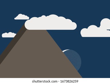 Moon and Mountains Panorame Generative Art background illustration