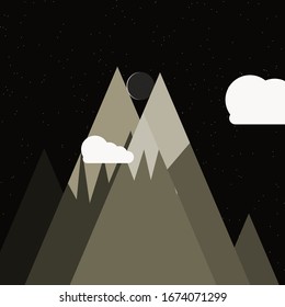Moon and Mountains Panorame Generative Art background illustration