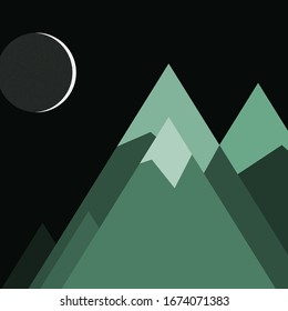 Moon and Mountains Panorame Generative Art background illustration