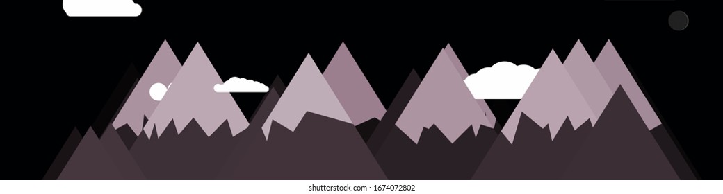 Moon and Mountains Panorame Generative Art background illustration
