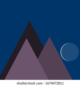 Moon and Mountains Panorame Generative Art background illustration