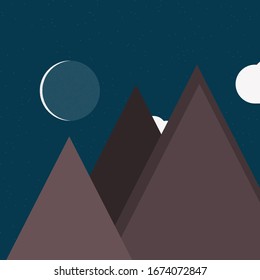 Moon and Mountains Panorame Generative Art background illustration