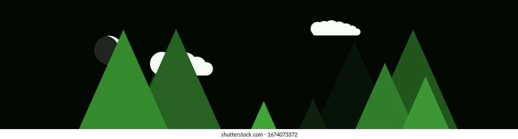 Moon and Mountains Panorame Generative Art background illustration