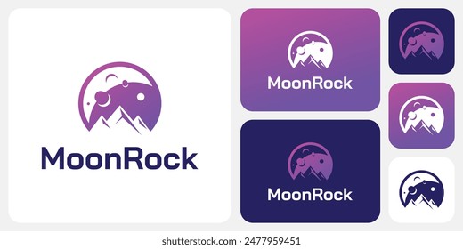 Moon and mountains shape vector logo design with modern, simple, clean and abstract style.