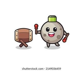 moon muslim cartoon is beating the bedug , cute design