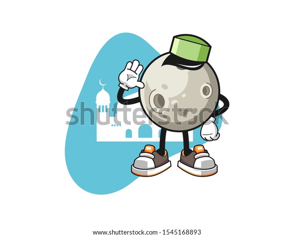 Moon muslim\
cartoon. Mascot Character\
vector.