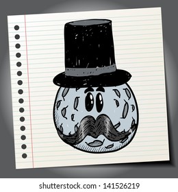 Moon with mustaches and hat. Doodle style