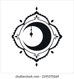 Moon Mystical Icon logo. Vector Illustration. Minimal Line art Style. Boho, Esoteric. Ramadan Kareem Designs.