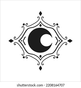 Moon Mystical Icon logo. Vector Illustration. Minimal Line art Style. Boho, Esoteric. Ramadan Kareem Designs.