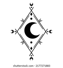 Moon Mystical Icon. Vector Illustration. Minimal Line art Style. Boho, Esoteric. Bohemian Logo Designs.