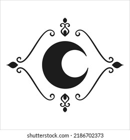 Moon Mystical Icon. Vector Illustration. Minimal Line art Style. Boho, Esoteric. Bohemian Logo Designs.