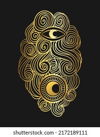 Moon Mystical. Mandala Lotus logo. Vector Illustration. Coloring book for adults. Zen art, Boho, Esoteric, Yoga Gold
