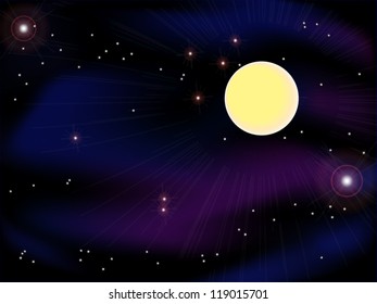 The moon in the mystical night sky