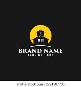 moon negative house icon logo design