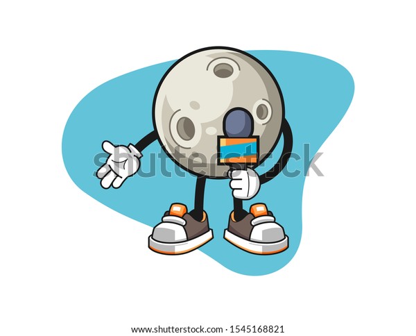Moon\
news reporters cartoon. Mascot Character\
vector.