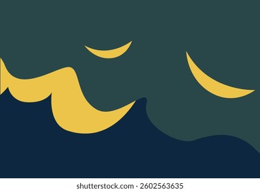 moon in the night. abstract blue background with waves. pappercut abstract background vector