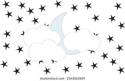 Moon Night Abstract white isolated Vector illustration