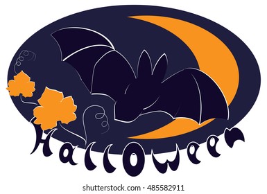 The Moon and night bat. Orange and violet.