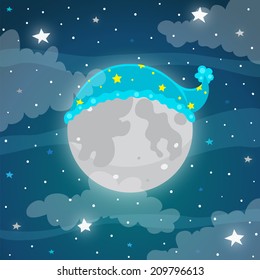 Moon At Night With A Cap, Vector