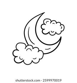 Moon Night doodle icon with white background vector stock illustration