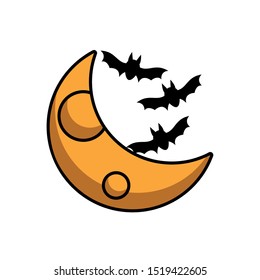 moon night halloween with bats flying vector illustration design