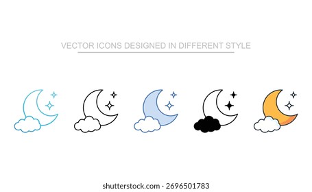 Moon Night Symbole setzen andere Stil Vektor Stock mit weißem Hintergrund