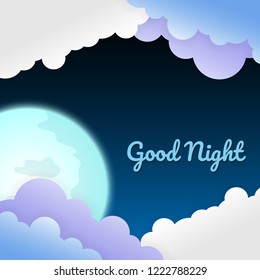 Moon night on thesky with paper cut background. vector illustration.