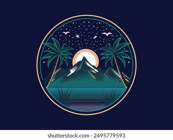 Moon Night Scenery Retro Vintage Creative Vector T-Shirt Design