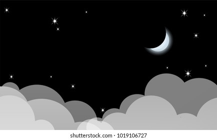 The moon Night sky with stars. Vector illustration background.