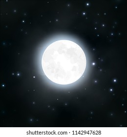 Moon, night sky, stars, vector illustration